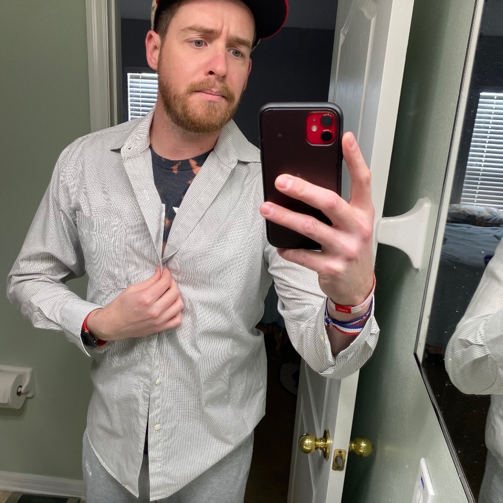 MUST GO! USED - APT 9 MENS DRESS SHIRT - MODERN FIT - 15 1/2 32/33 BLK/WHT PLAID